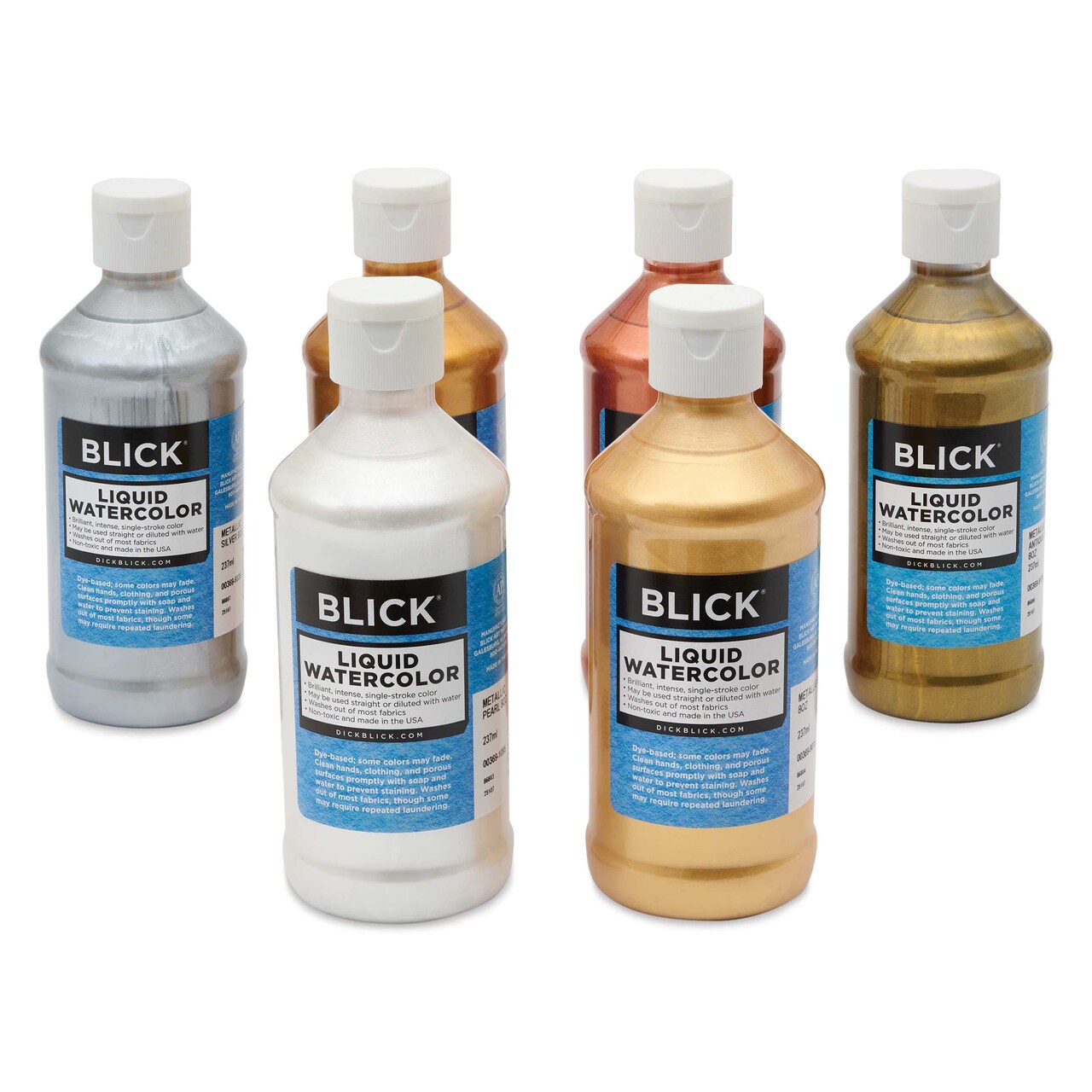 Blick Liquid Watercolors - Set of 6, Metallic Colors, 8 oz bottles